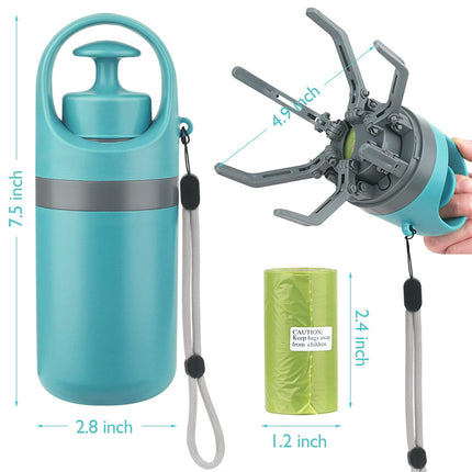 Portable Dog Pooper Scooper with Built-in Poop Bag Dispenser, Lightweight Eight-Claw Waste Pickup Tool