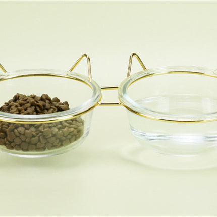 Raised Glass Cat Bowl Feeder with Metal Stand – Transparent Food & Water Dish for Cats and Puppies