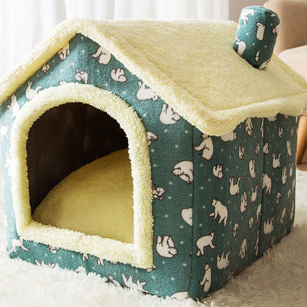 Foldable Dog House Pet Bed – Winter Villa Kennel with Removable Nest, Warm Enclosed Cave for Dogs & Cats