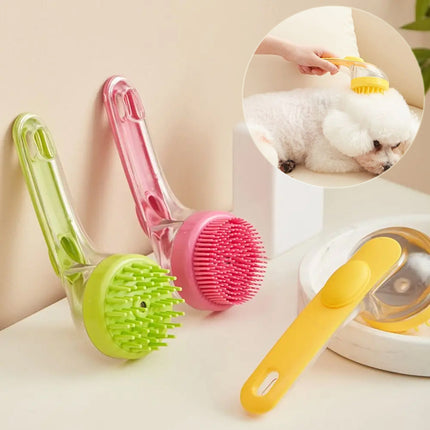 Long Handle Pet Bath Brush with Shampoo Dispenser | Soft Silicone Grooming & Cleaning Brush for Dogs & Cats