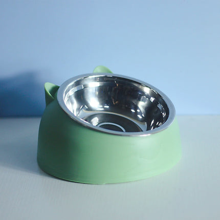 Stainless Steel Cat & Dog Double Bowl with Automatic Water Refill – Oblique Mouth Cervical Protection Pet Feeding Basin