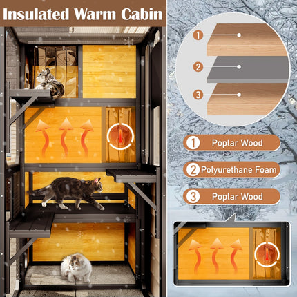 GO Large Outdoor Cat Catio 4-Tier Weatherproof Cat Enclosure with Platforms & Resting Rooms – Brown