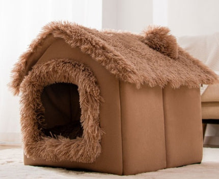 Foldable Dog House Pet Bed – Winter Villa Kennel with Removable Nest, Warm Enclosed Cave for Dogs & Cats