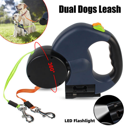 Retractable Dog Leash for Small Dogs – Reflective Dual Pet Leash Lead 360° Swivel No-Tangle Double Dog Walking Leash with Lights Pet Products