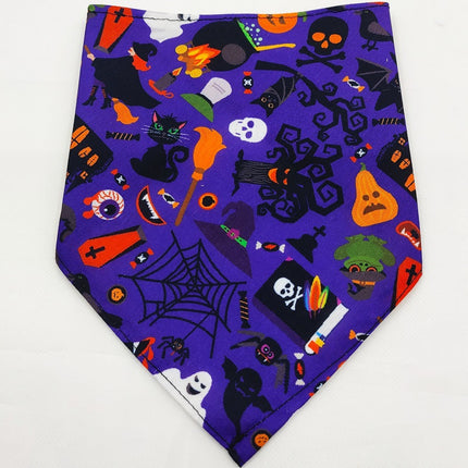 Halloween Pet Bandana Triangle Scarf for Dogs & Cats, Polyester Saliva Towel with Festive Prints