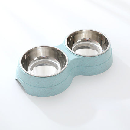 Double Pet Food & Water Bowl – Stainless Steel Feeding Dish for Cats, Puppies & Small Dogs