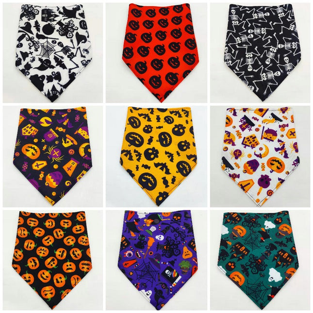 Halloween Pet Bandana Triangle Scarf for Dogs & Cats, Polyester Saliva Towel with Festive Prints