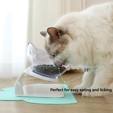 Non-Slip Double Cat Bowl with Raised Stand, 15° Tilted Transparent Cat Head Feeder for Cats & Small Dogs