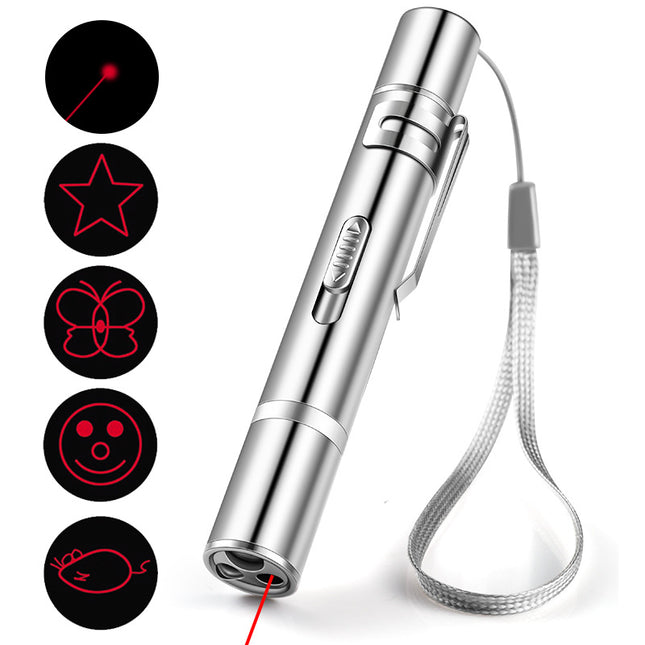 USB Rechargeable Laser Pointer Cat Toy with 5 Light Modes – Stainless Steel Interactive Pet Training Toy