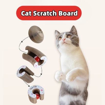 Magic Organ Foldable Cat Scratch Board with Ball Toy – Corrugated Cardboard Cat Scratcher & Interactive Play Tower