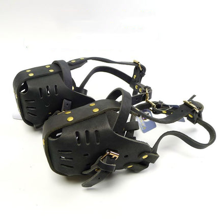 Cowhide Dog Muzzle for Medium & Large Dogs – Durable Leather Basket Muzzle for Bite Prevention