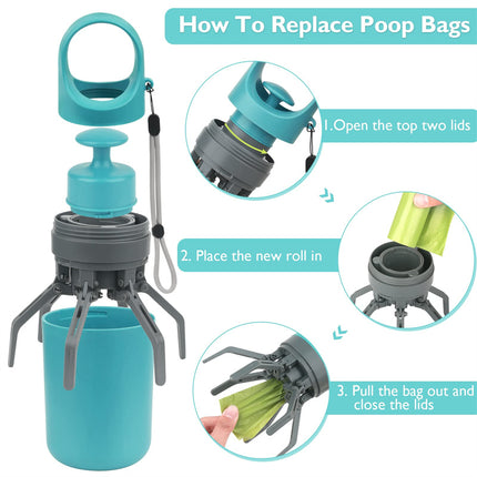 Portable Dog Pooper Scooper with Built-in Poop Bag Dispenser, Lightweight Eight-Claw Waste Pickup Tool