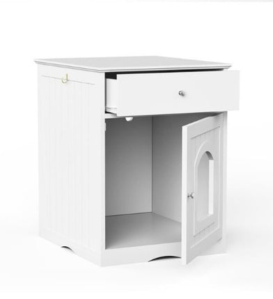 Wooden Cat Litter Box Enclosure with Drawer – Hidden Cat Toilet Furniture Pet House