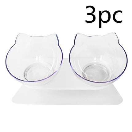 15° Adjustable Cat Bowl with Transparent PC Dish – Single or Double Feeding Bowl for Cats