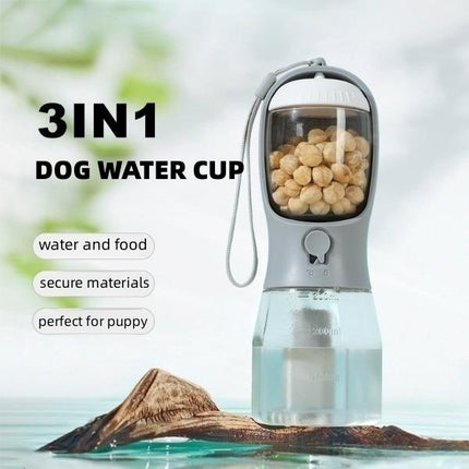 3-in-1 Portable Dog Water Bottle with Food Container & Waste Bag Dispenser | Travel Pet Hydration Cup