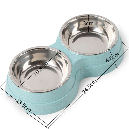Double Pet Food & Water Bowl – Stainless Steel Feeding Dish for Cats, Puppies & Small Dogs