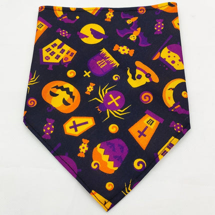Halloween Pet Bandana Triangle Scarf for Dogs & Cats, Polyester Saliva Towel with Festive Prints