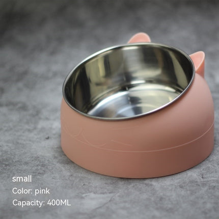 Stainless Steel Cat & Dog Double Bowl with Automatic Water Refill – Oblique Mouth Cervical Protection Pet Feeding Basin