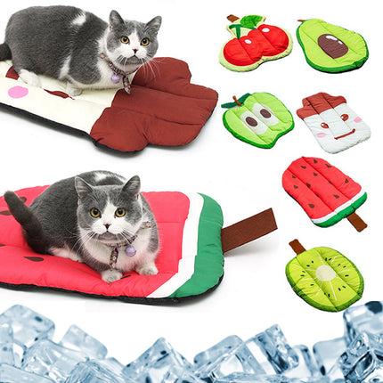 Dog & Cat Cooling Mat – Ice Silk Self-Cooling Pet Bed Cushion with Fruit Designs for Summer
