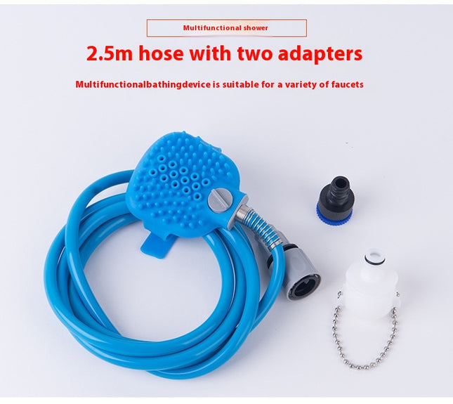 Handheld Dog Bathing Shower Brush with Silicone Massage Nozzle & Hose