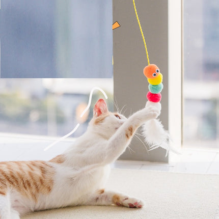Telescopic Hanging Swing Cat Toy with Feather & Plush Balls | Interactive Self-Play Rope Mouse Toy