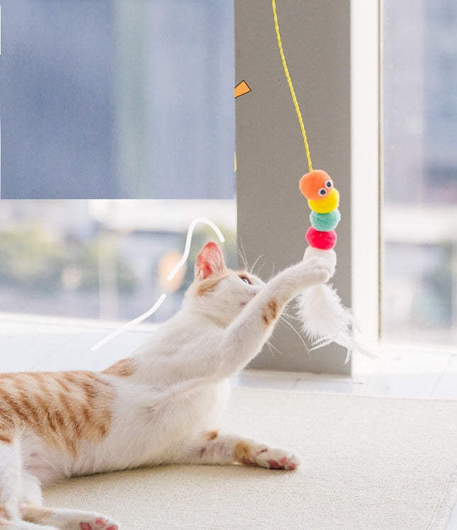 Telescopic Hanging Swing Cat Toy with Feather & Plush Balls | Interactive Self-Play Rope Mouse Toy
