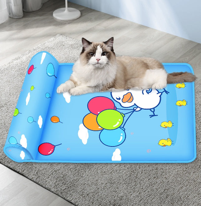 Summer Cooling Dog Mat with Pillow – Breathable Ice Silk Washable Non-Slip Cooling Pet Bed for Dogs & Cats