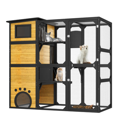 GO Large Outdoor Cat Catio 4-Tier Weatherproof Cat Enclosure with Platforms & Resting Rooms – Brown