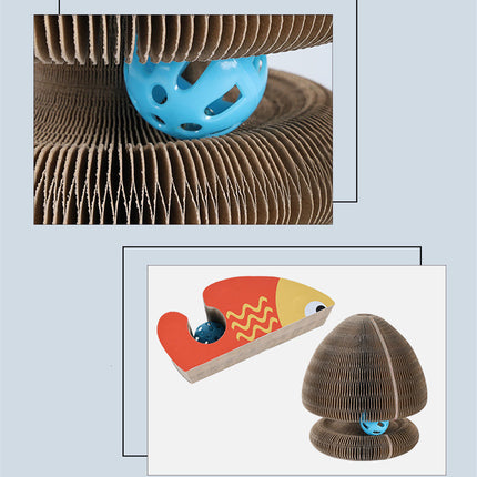 Magic Organ Foldable Cat Scratch Board with Ball Toy – Corrugated Cardboard Cat Scratcher & Interactive Play Tower