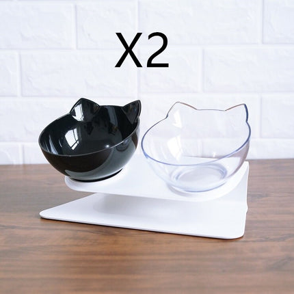 Non-Slip Double Cat Bowl with Raised Stand, 15° Tilted Transparent Cat Head Feeder for Cats & Small Dogs