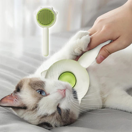 Pet Hair Cleaner Grooming Brush with One-Touch Release Button – Stainless Steel Comb for Cats & Dogs