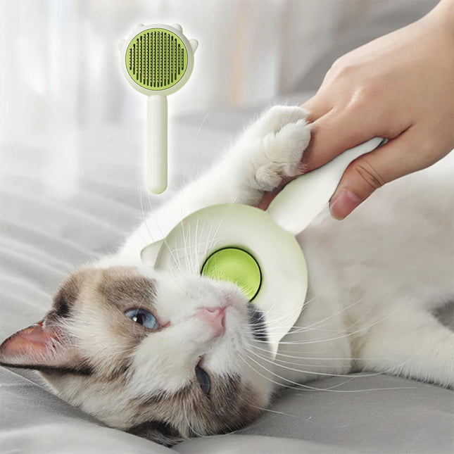 Pet Hair Cleaner Grooming Brush with One-Touch Release Button – Stainless Steel Comb for Cats & Dogs