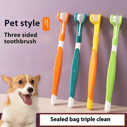 Three-Sided Pet Toothbrush for Dogs & Cats, Soft Bristle Oral Cleaning Brush