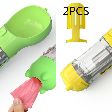 3-in-1 Portable Dog Water Bottle Feeder with Food Box & Garbage Bag for Outdoor Travel