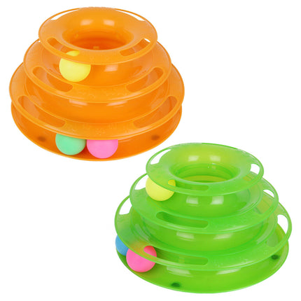 Pet Cat Crazy Ball Disk Interactive Toy 3-Level Track Amusement Play Tower