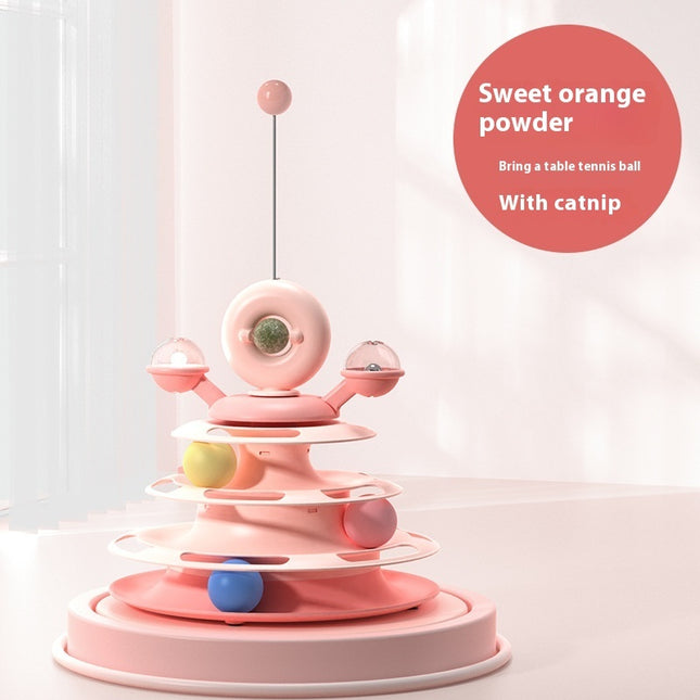 4-Level Cat Toy Tower Turntable Roller Ball Track with Catnip – Interactive Puzzle Training Toy