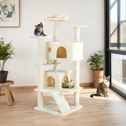Multi-Functional Cat Treehouse & Climbing Frame with Jingle Ball | Indoor Cat Activity Tower
