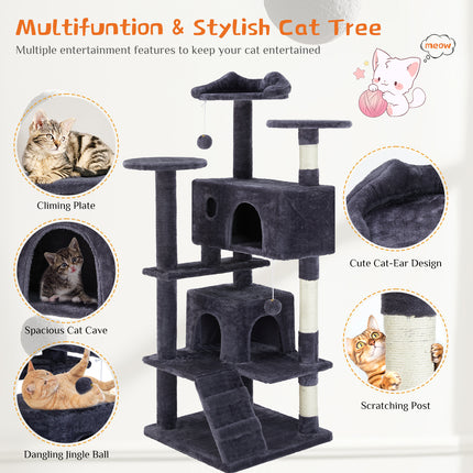 Multi-Functional Cat Treehouse & Climbing Frame with Jingle Ball | Indoor Cat Activity Tower