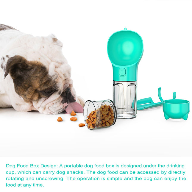 3-in-1 Portable Dog Water Bottle Feeder with Food Box & Garbage Bag for Outdoor Travel