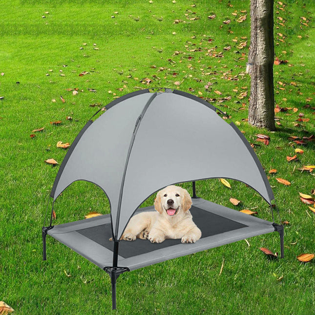 Pet Outdoor Covered Loft Bed with Sunshade Tent – Elevated Camp Bed for Dogs & Cats