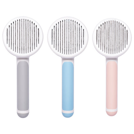 Self-Cleaning Round Handle Pet Grooming Comb with Stainless Steel Needles for Cats & Dogs