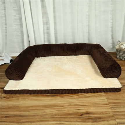 Corduroy Pet Dog Bed – High-Density Sponge Sofa, Non-Slip Soft Couch for Small to Large Dogs
