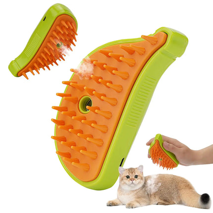 3-in-1 Pet Steam Grooming Brush with Spray & Massage – Rechargeable Hair Removal Comb for Cats & Dogs