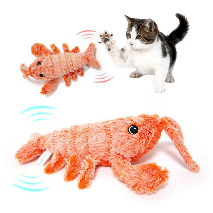 Electric Jumping Shrimp Cat Toy – USB Rechargeable Interactive Plush Lobster with Touch-Activated Swing Modes