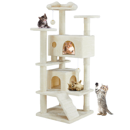 Multi-Functional Cat Treehouse & Climbing Frame with Jingle Ball | Indoor Cat Activity Tower