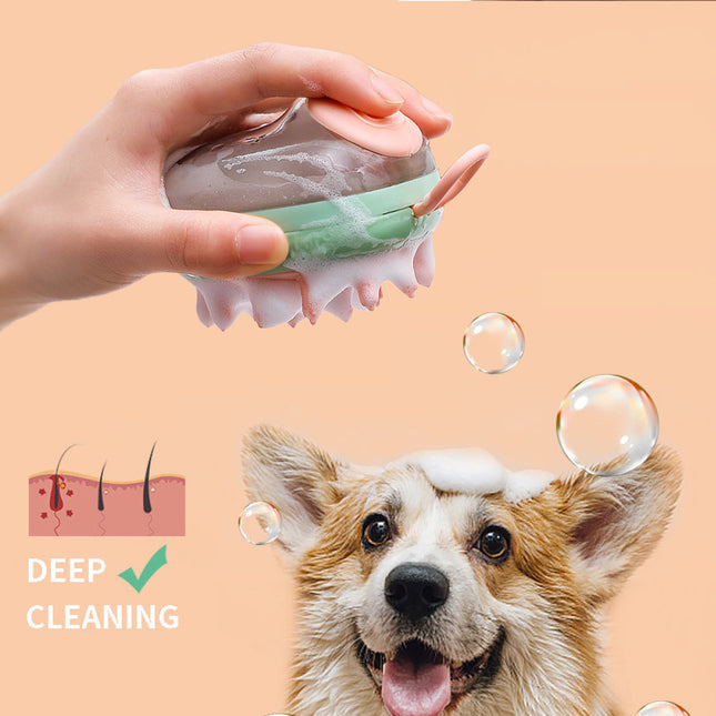 2-in-1 Silicone Pet Bath Brush with Shampoo Dispenser – Dog & Cat Cleaning Massage Grooming Brush